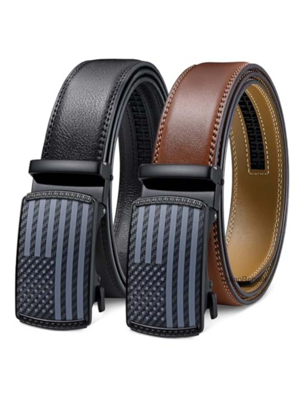 Ratchet Belts for Men 2 Pack Leather Dress Belt with Slide Buckle